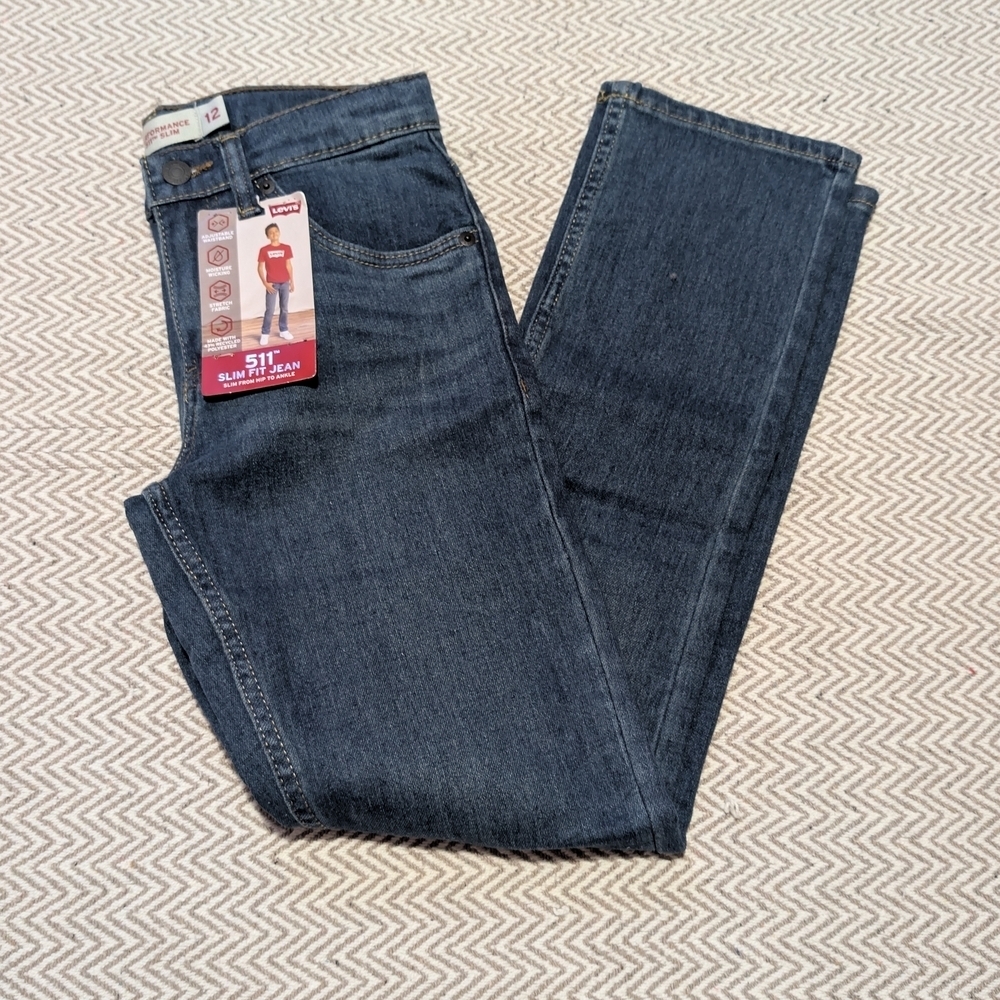 Levi's Kids Slim Fit Jeans - Dark Blue Levi's 511 Adjustable Waist Band Size 12 - Picture 1 of 7